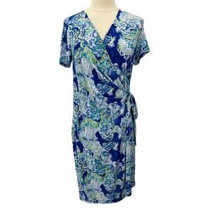 The Limited Abstract Floral Print Short Sleeve Wrap Dress SZ MD